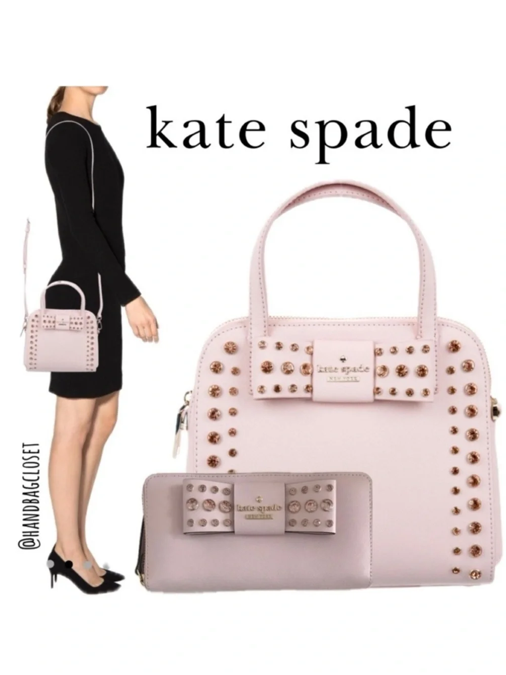 Kate Spade Pink Crystal Davies Merriam Bag and Matchjng Wallet Rare Set